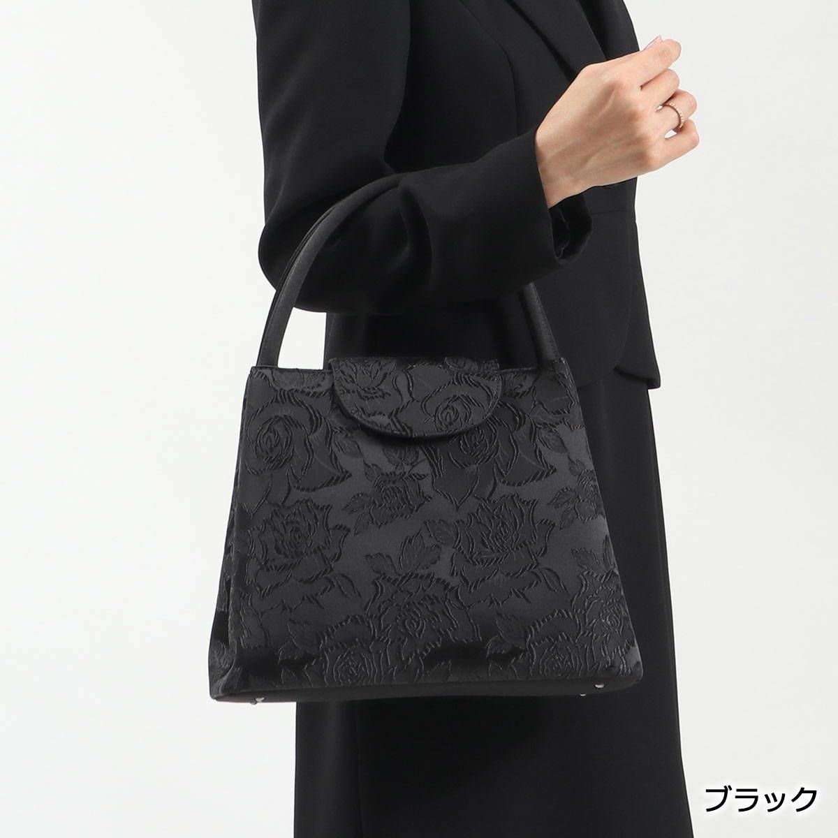 岩佐 フォーマルバッグ IWASA イワサ 柄ジャガード織トートバッグ ブラックフォーマル ハンドバッグ バッグ 弔事 レディース 1938 ブラック