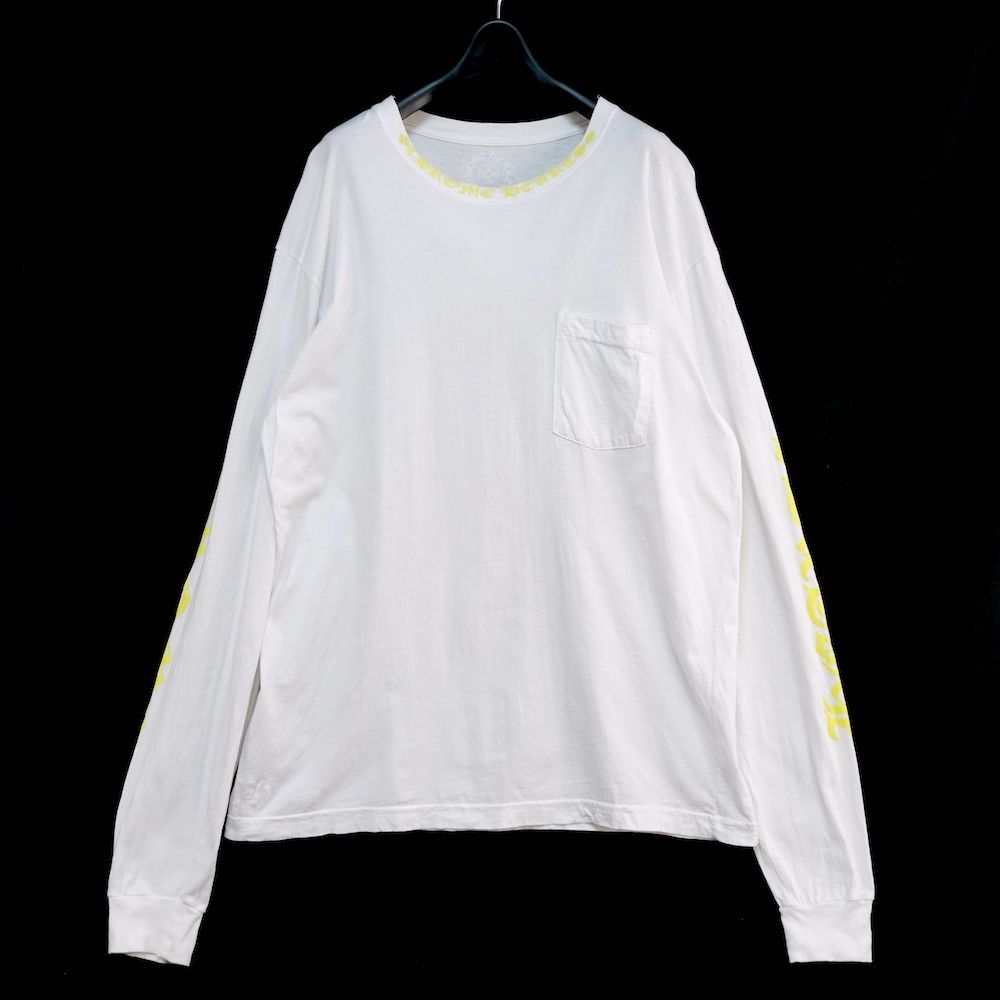 クロムハーツ　レア色。 長袖　ポケット付き USA製 CHROME HEARTS L/S Flame Plus Pocket Tee 蛍光緑 L クロム