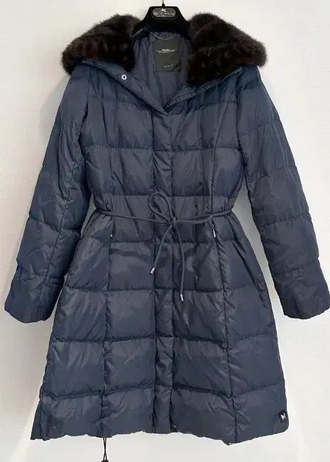 マックスマーラ ファー トリミング ダウン コート ネイビー