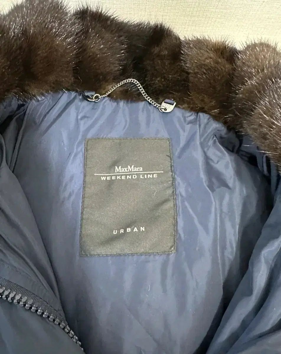 マックスマーラ ファー トリミング ダウン コート ネイビー