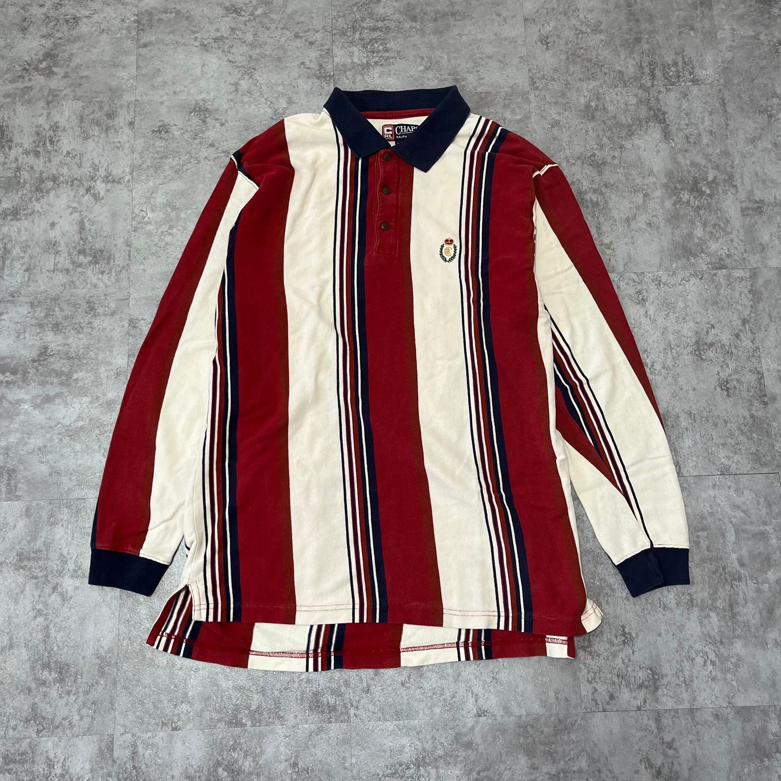 CHAPS RALPH LAUREN バーガンディ×アイボリーの上品なストライプラガーシャツ