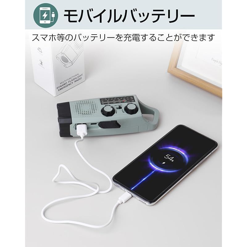 Greeshow 防災ラジオ 多機能 懐中電灯 SW/AM/FM 携帯ラジオ(FM周波数