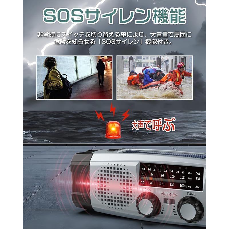 Greeshow 防災ラジオ 多機能 懐中電灯 SW/AM/FM 携帯ラジオ(FM周波数