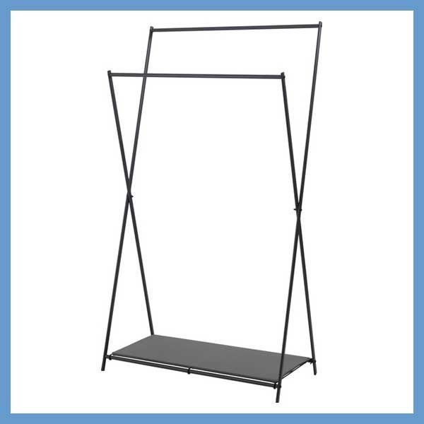 スチール製の段違いクロスハンガーラック ワイド W 86 D 43 H 151 cm 折りたたみ式 棚付き No 69 ダークグレー