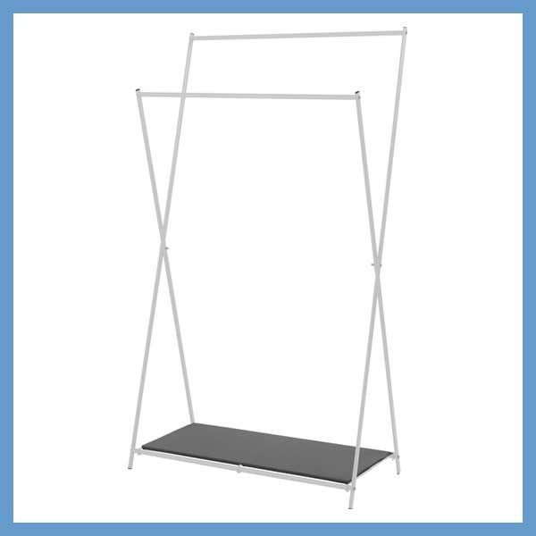 スチール製の段違いクロスハンガーラック ワイド W 86×D 43×H 151 cm 折りたたみ式 棚付き No.69 ホワイト