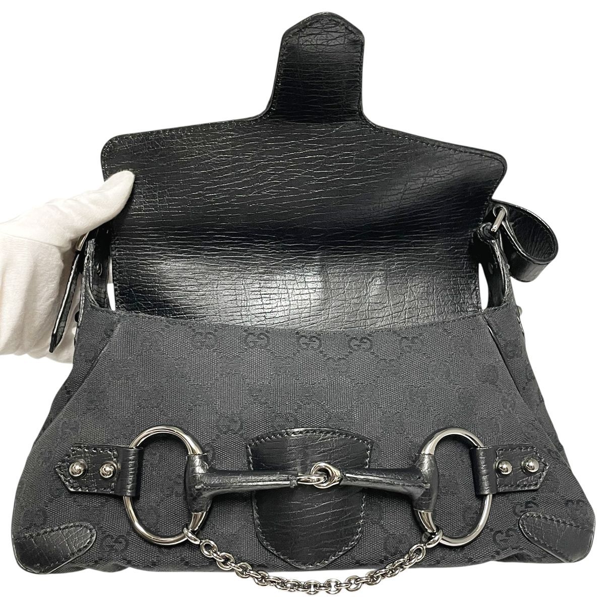 らむ出品 中古】 GUCCI グッチ GGキャンバス ホースビットワンショルダーバッグ