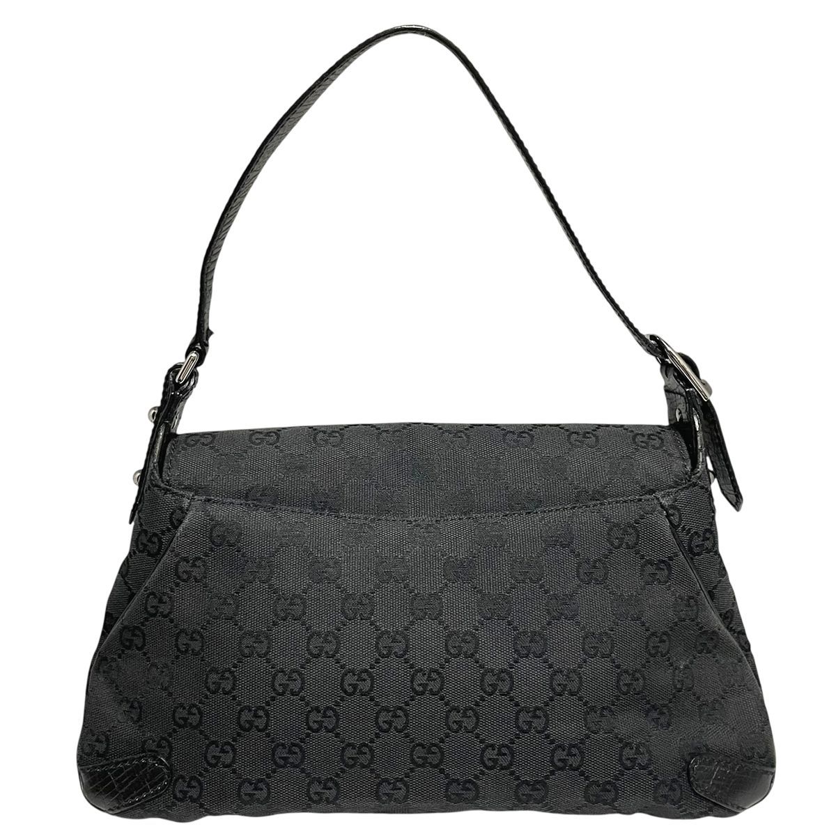 GUCCI グッチ GGキャンバス ホースビットワンショルダーバッグ 黒 114915 ヴィンテージ シルバー金具 レディース MK