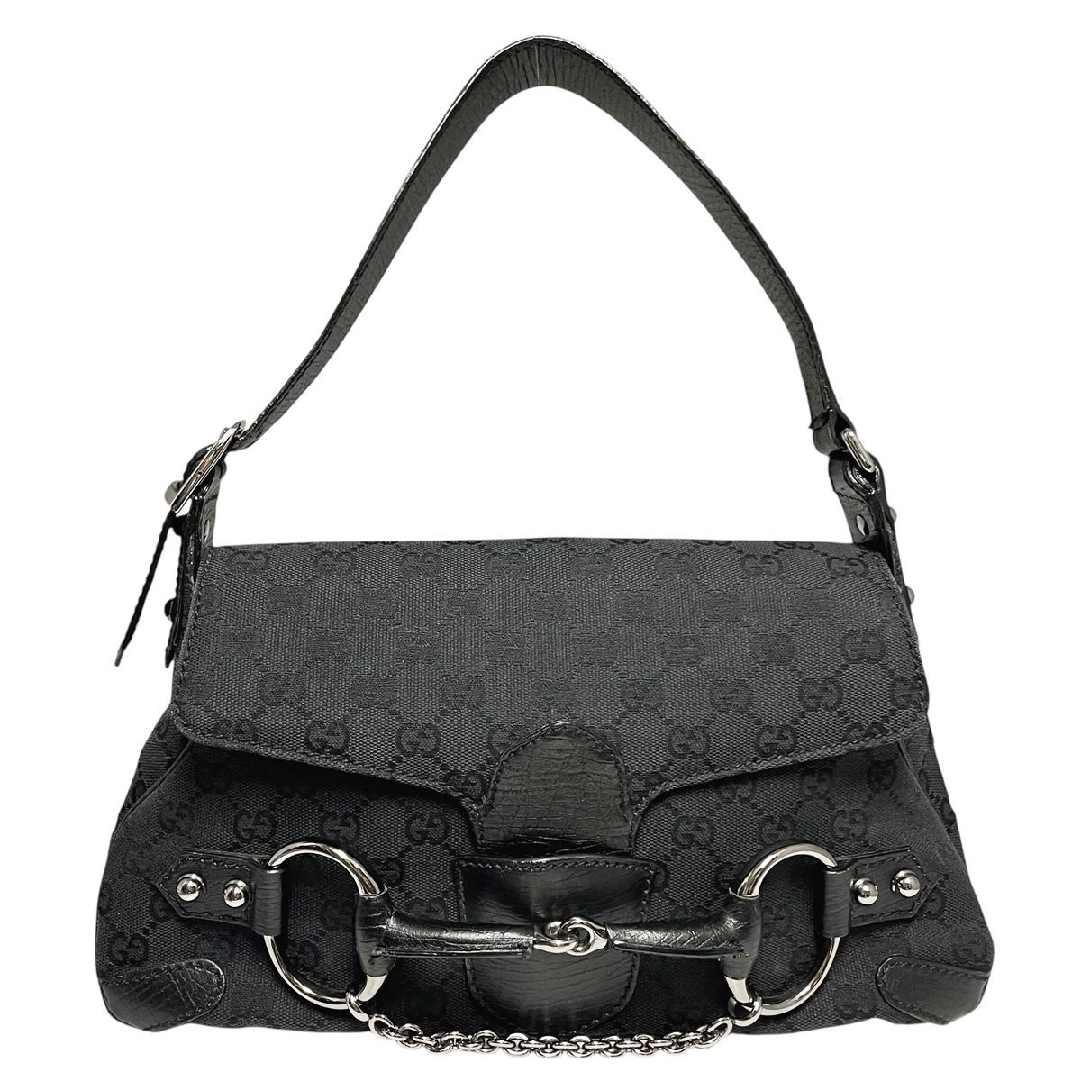 GUCCI グッチ GGキャンバス ホースビットワンショルダーバッグ 黒 114915 ヴィンテージ シルバー金具 レディース MK