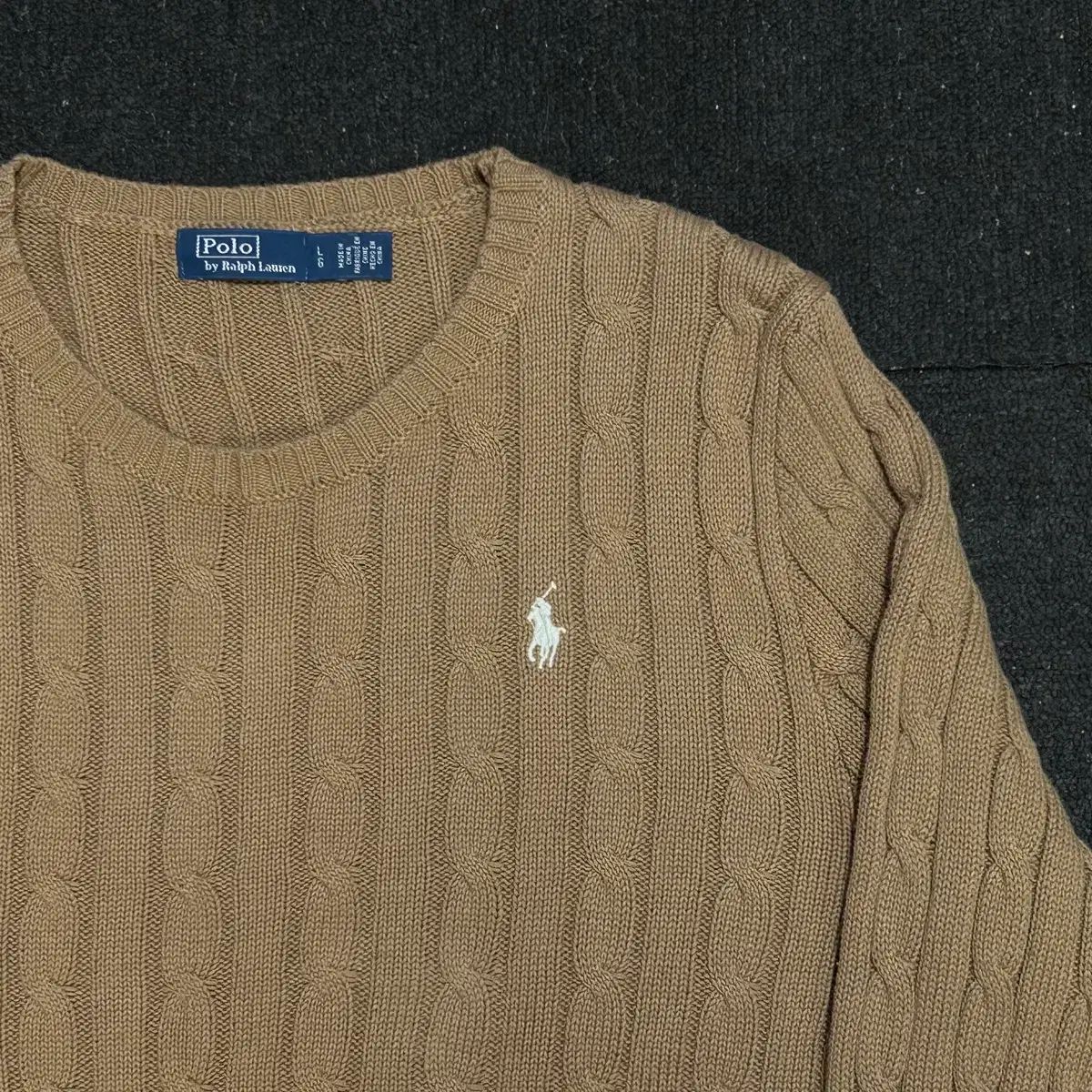 ポロラルフローレン ベージュ ケーブルニット 綿 ワンポイント刺繍