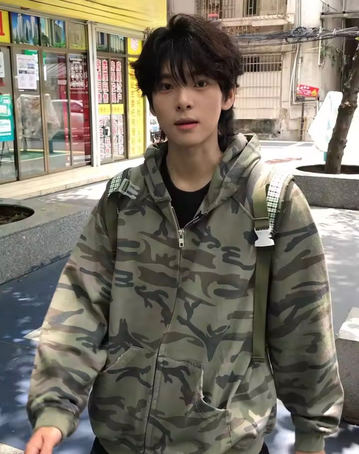 迷彩柄 フーディ ジップパーカー カモフラ 韓国ストリート ユニ 