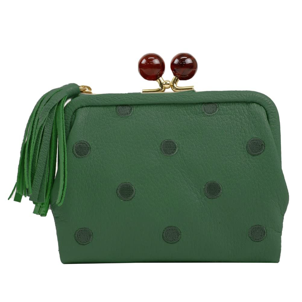 ペルケ がま口財布 アンビリオン 本革 山羊革 がま口 財布 革 レザー レディース ドット柄 ブランド シンプル おしゃれ かわいい 08-06-03560 グリーンドット