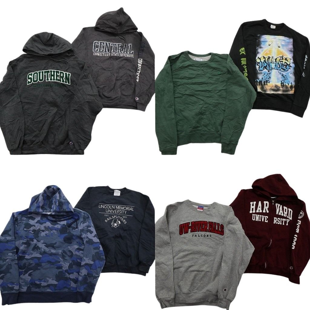 古着卸 チャンピオン Champion スウェット セット メンズ L ハーバード カレッジ 袖プリント 迷彩柄 古着 ND 0968