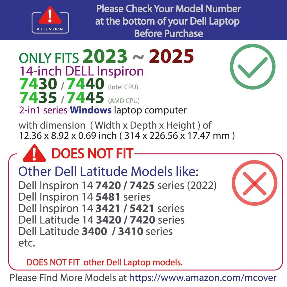 mCover ケース 2025 14インチ Dell Inspiron 7430 7435 7440 7445 2-in-1 Windowsノートブックコンピュータのみに対応 他のDellモデルには適合しません - クリア