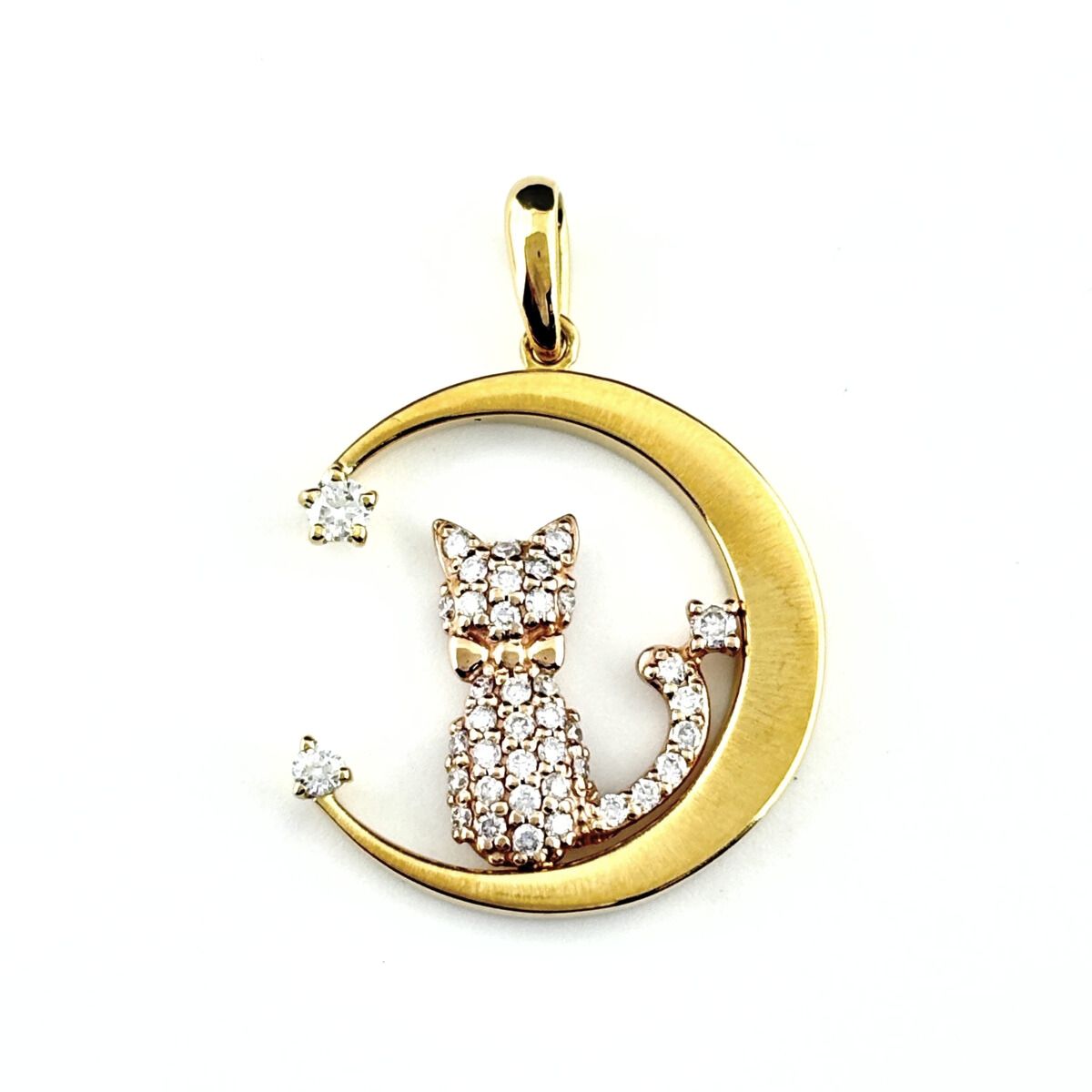 アニマルモチーフ ペンダントトップ YG イエローゴールド メレダイヤ 猫 月 cat K 18 ダイヤモンド レディース