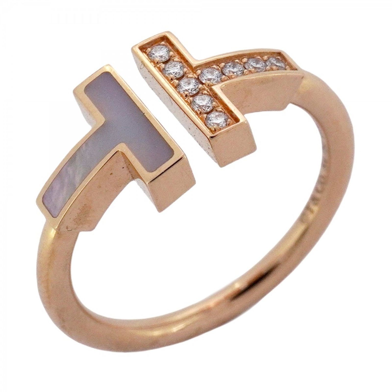 ティファニー Tiffany リング Tワイヤー 18 KPG ピンクゴールド ダイヤモンド マザーオブパール 12.5号レディース