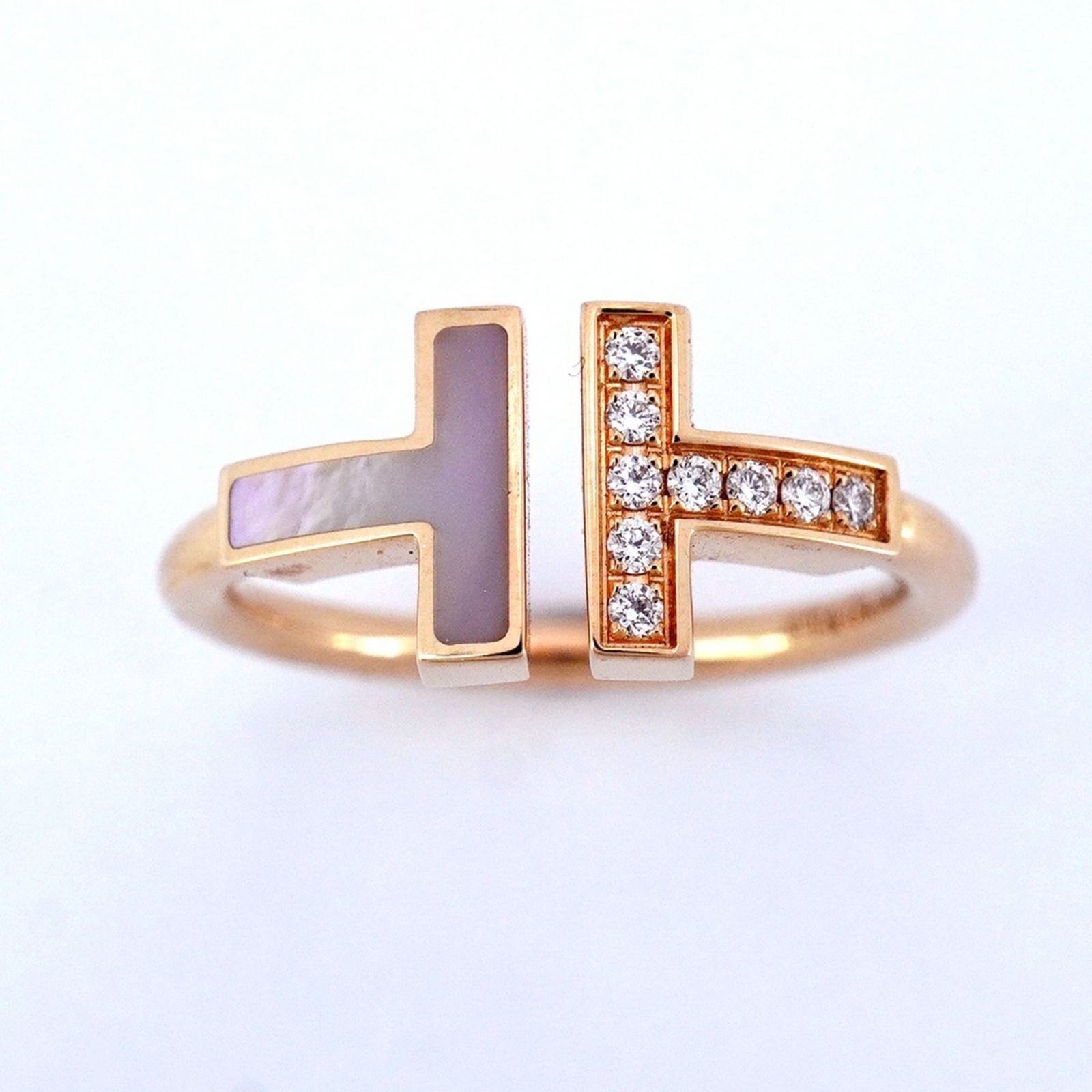 ティファニー Tiffany リング Tワイヤー 18 KPG ピンクゴールド ダイヤモンド マザーオブパール 12.5号レディース