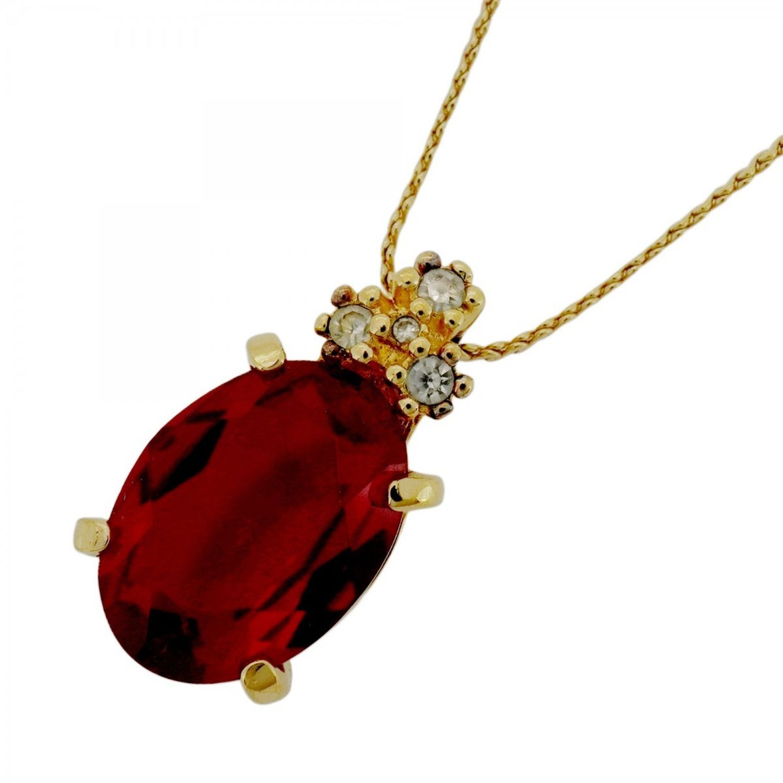 クリスチャン ディオール Christian Dior クリスチャンディオール ネックレス GPメッキ ラインストーン ストーン ゴールド レッドレディース