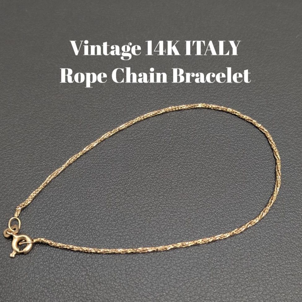 ヴィンテージ 14金 ITALY刻印 ロープチェーン 細身ブレス 19 cm 1.11 g 14 K ゴールド 重ね付け ブレスレット