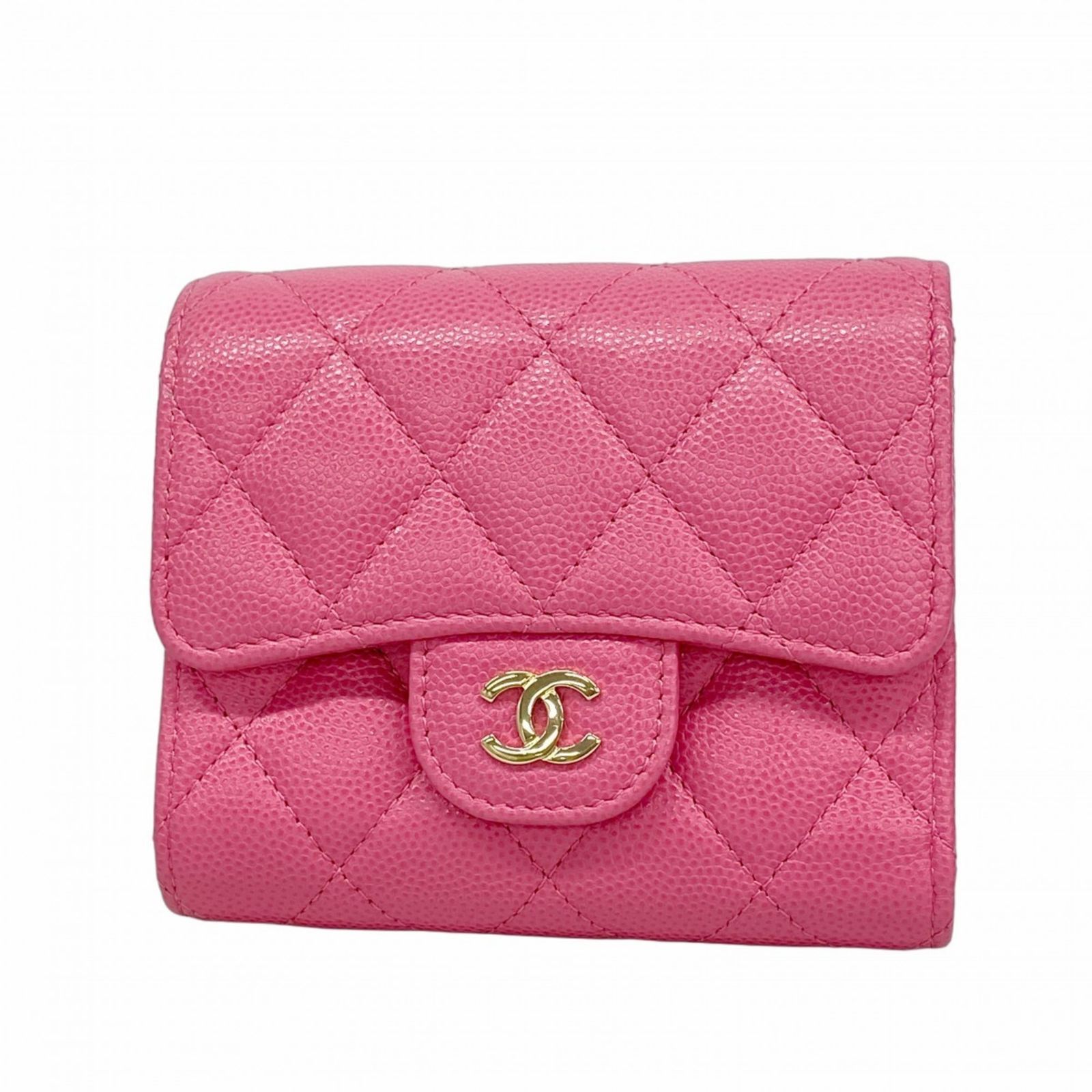 ヤマト ピンク 三つ折り財布 キャビアスキン マトラッセ シャネル シャネル(Chanel) シャネル 三つ折り財布 マトラッセ キャビアスキン