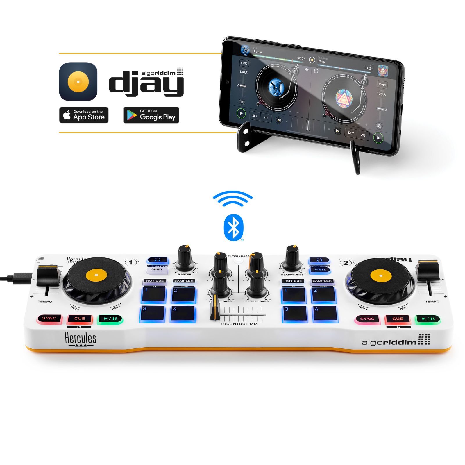Hercules ハーキューリース DJControl Mix Bluetooth Wireless DJ Controller iOS and Android 2 Decks dJay Apple Music対応 ワイヤ