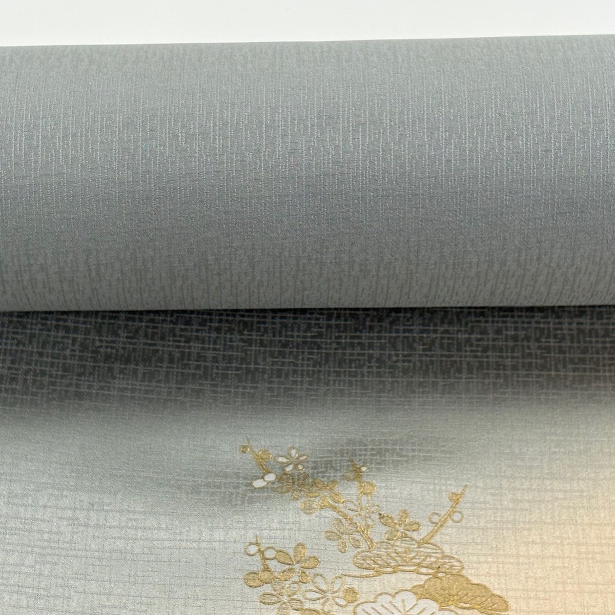  反物 秀品 付下げ 草花 建物 金彩 ぼかし 灰緑 正絹 訪問着 付け下げ 着物反物