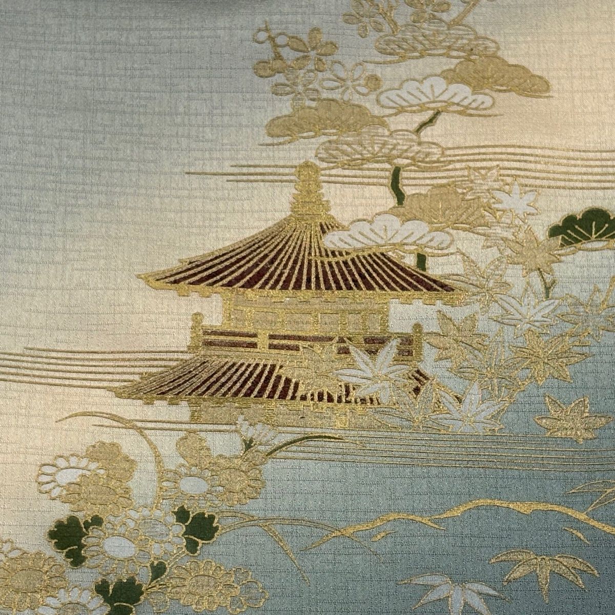 反物 秀品 付下げ 草花 建物 金彩 ぼかし 灰緑 正絹 【中古】 - メルカリ