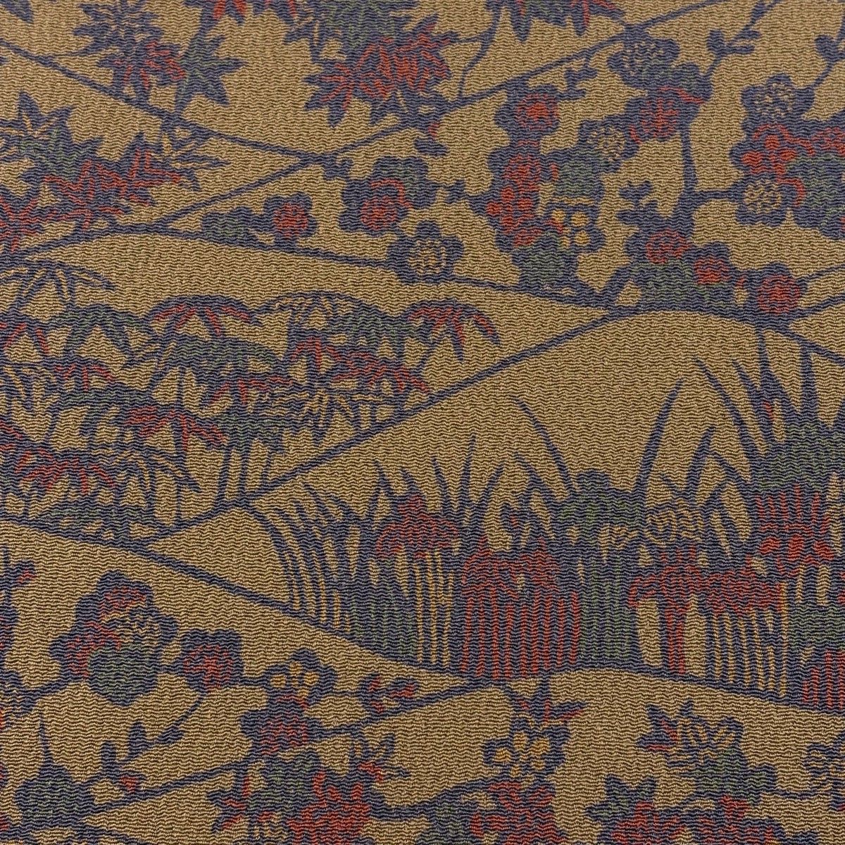 反物 秀品 小紋 草花 弓 縮緬 茶色 正絹