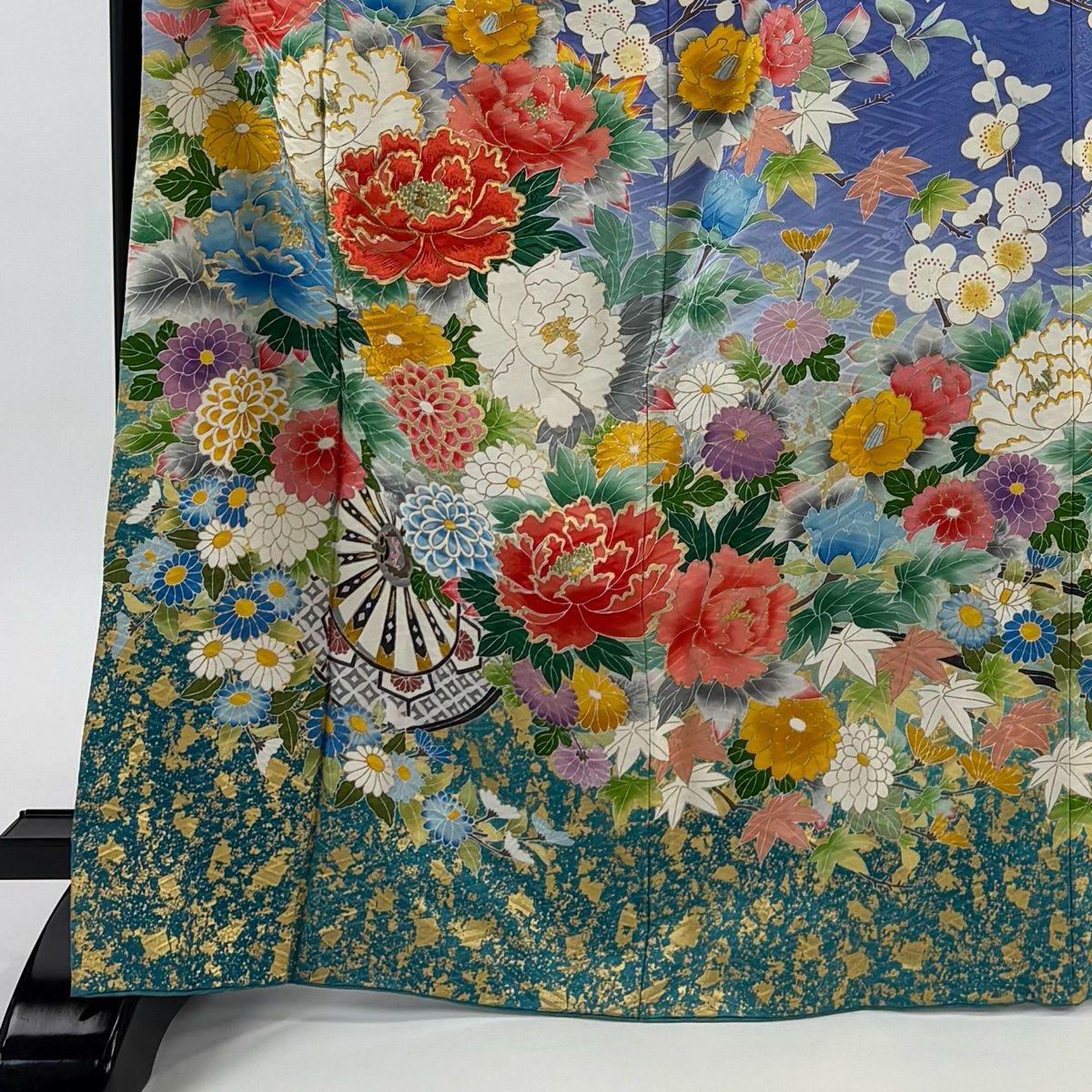 振袖 身丈168.5 cm 裄丈67.5 L 袷 花車 草花 金糸 金彩 紫 正絹 秀品