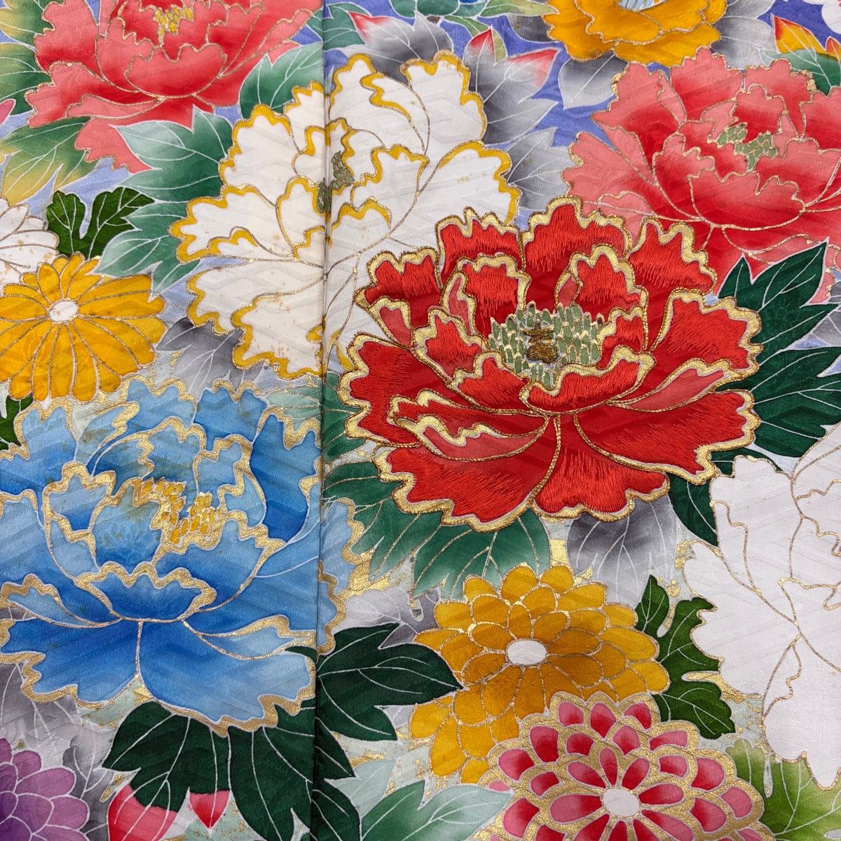  振袖 身丈168.5 cm 裄丈67.5 L 袷 花車 草花 金糸 金彩 紫 正絹 秀品 振袖 着物