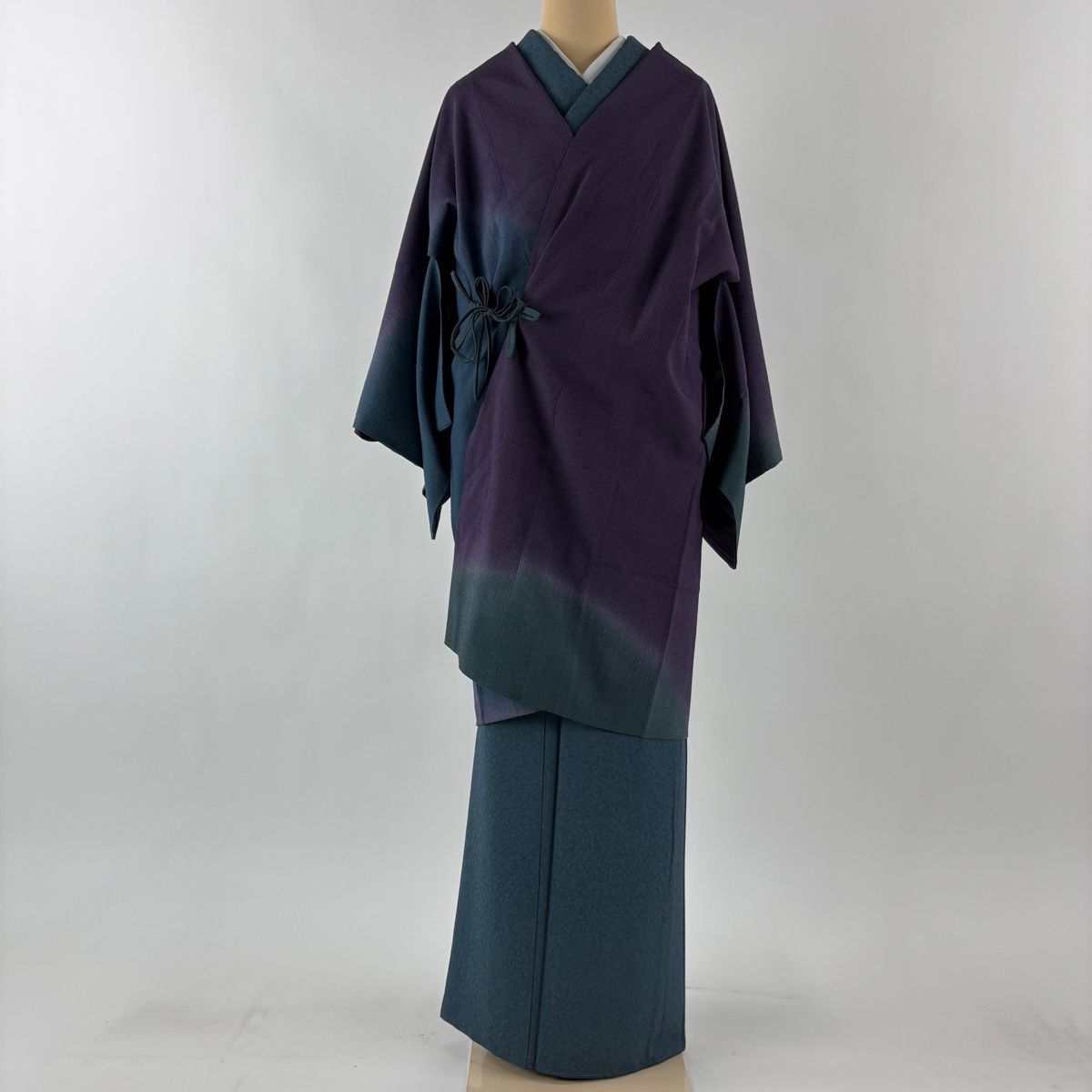 道中着 身丈95.5 cm 裄丈63.5 S 和装コート 紬地 ぼかし 染め分け 紫 正絹 秀品