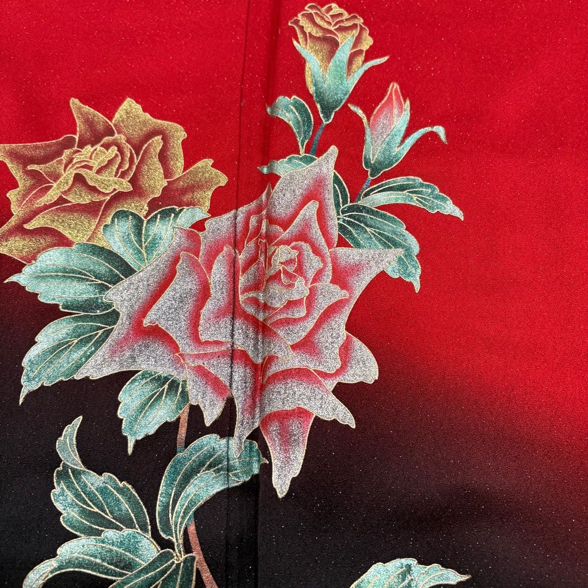  振袖 身丈164.5 cm 裄丈66 M 袷 薔薇 桜 銀通し 金銀彩 赤 正絹 秀品 振袖 着物