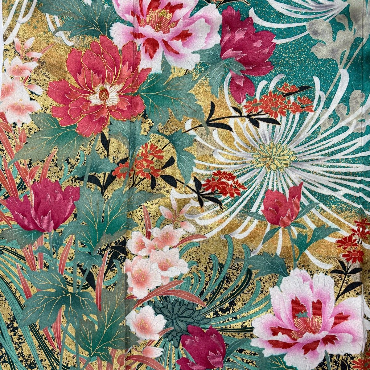  振袖 身丈168 cm 裄丈68 L 袷 草花 菊 金糸 金彩 緑 正絹 秀品 振袖 着物