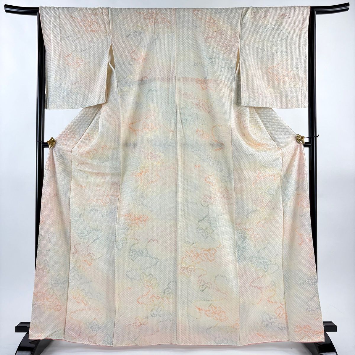 小紋 身丈166 cm 裄丈65 M 袷 草花 総絞り クリーム 正絹 秀品