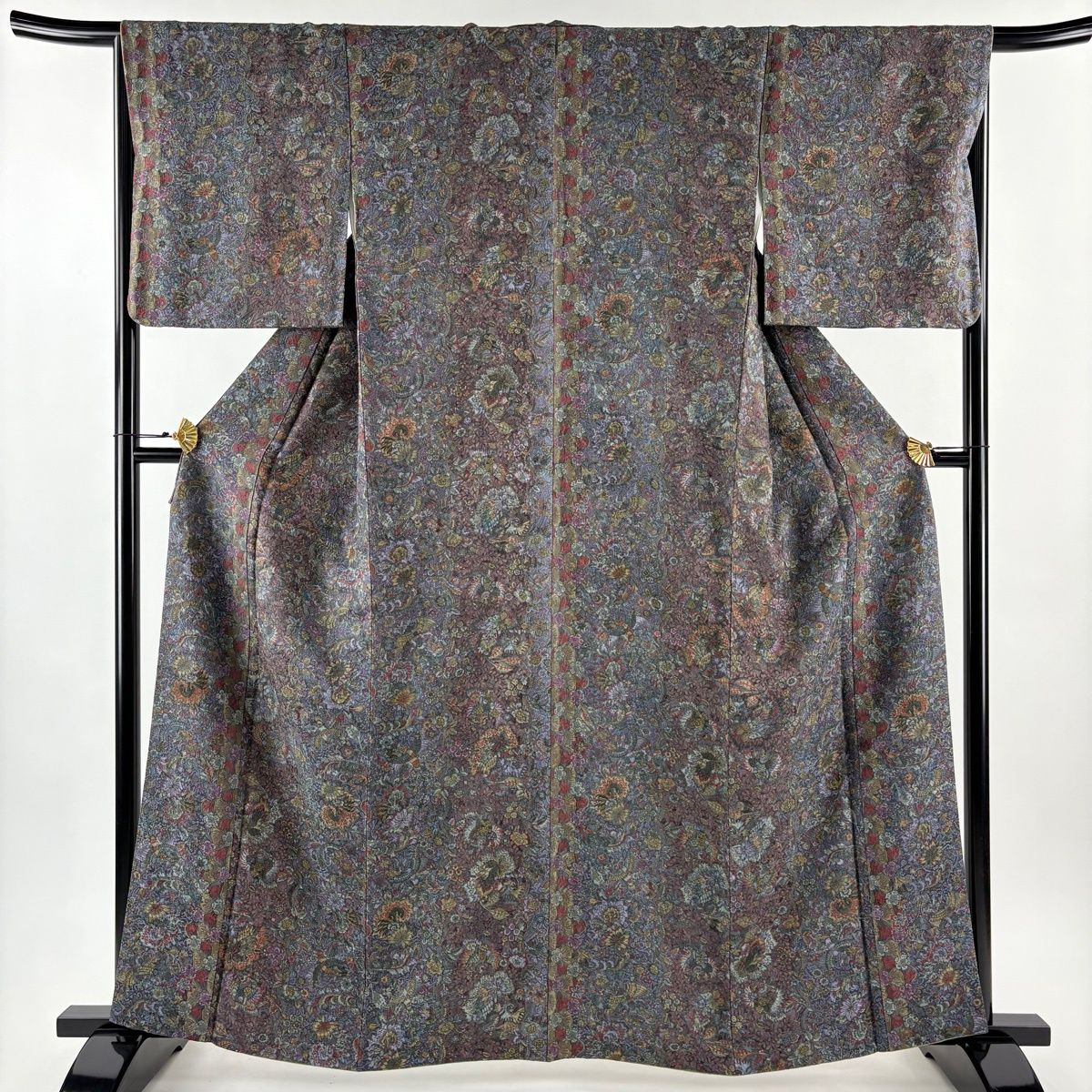 小紋 身丈161.5 cm 裄丈67 M 袷 草花 鳥 青紫 正絹 秀品