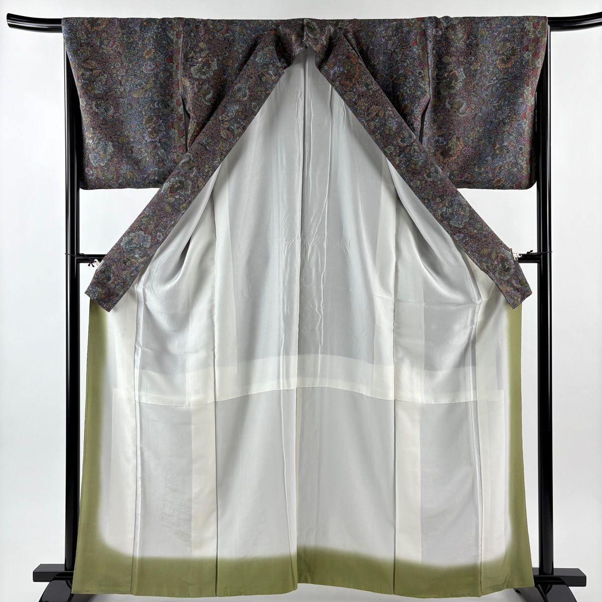  小紋 身丈161.5 cm 裄丈67 M 袷 草花 鳥 青紫 正絹 秀品 小紋 着物