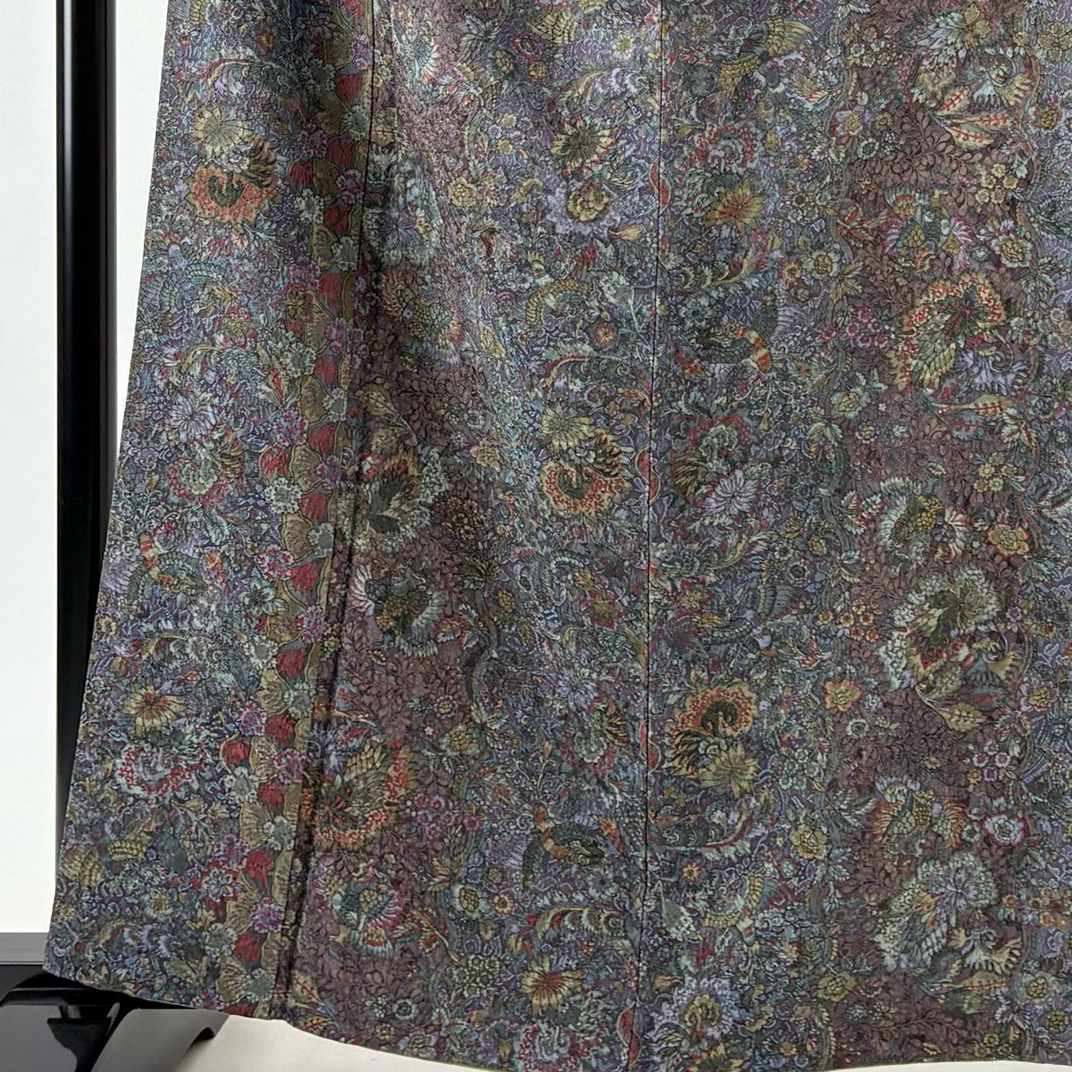 小紋 身丈161.5 cm 裄丈67 M 袷 草花 鳥 青紫 正絹 秀品