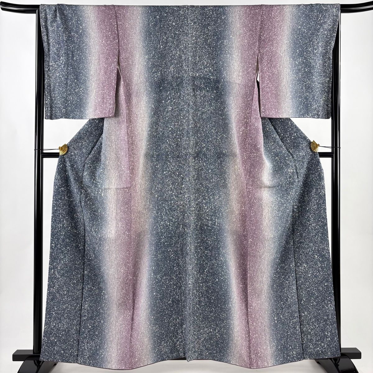 小紋 身丈160.5 cm 裄丈66 M 袷 幾何学模様 縦ぼかし 青灰色 正絹 秀品