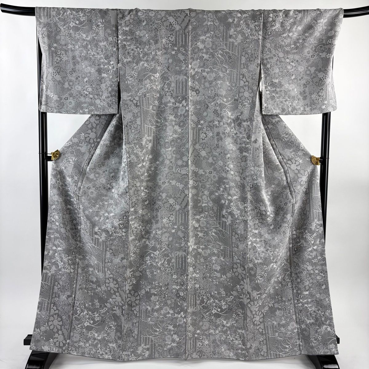 小紋 身丈165 cm 裄丈69 L 袷 草花 紋意匠 灰色 正絹