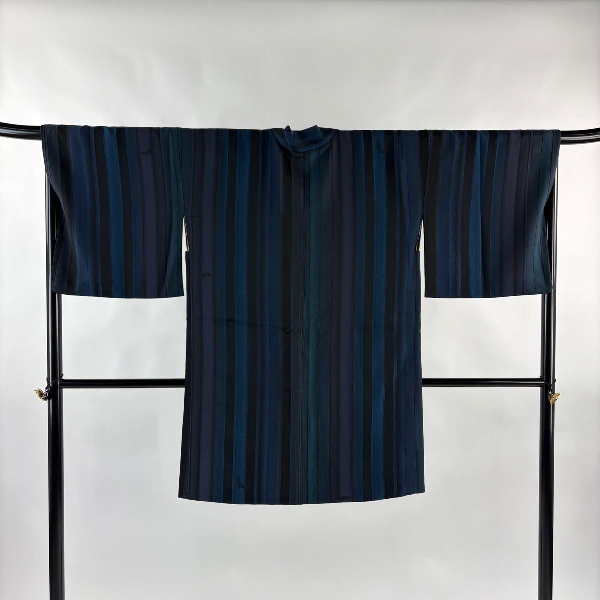 羽織 身丈98 cm 裄丈67 5 L 縦縞 鳥 濃紺 正絹