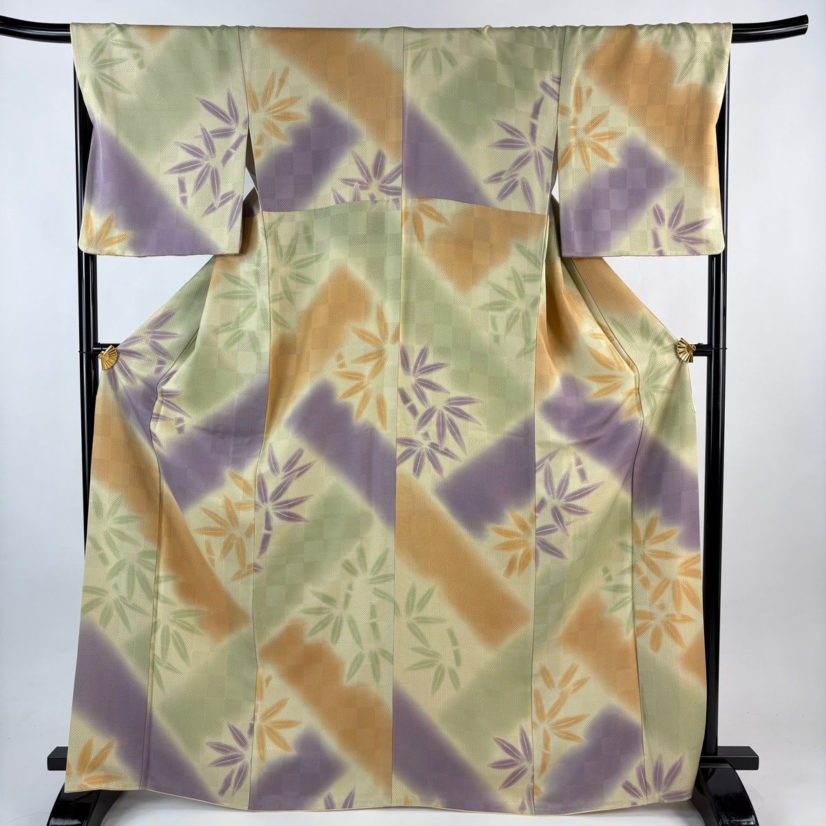 小紋 身丈165.5 cm 裄丈68 L 袷 笹 市松 ベージュ 正絹