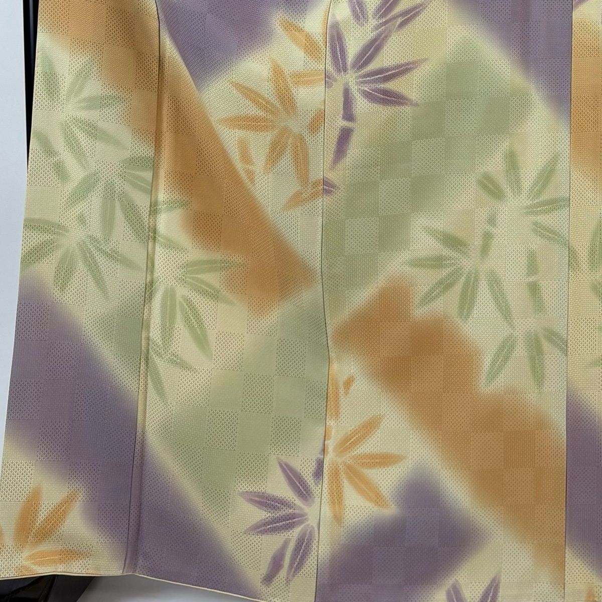 小紋 身丈165.5 cm 裄丈68 L 袷 笹 市松 ベージュ 正絹