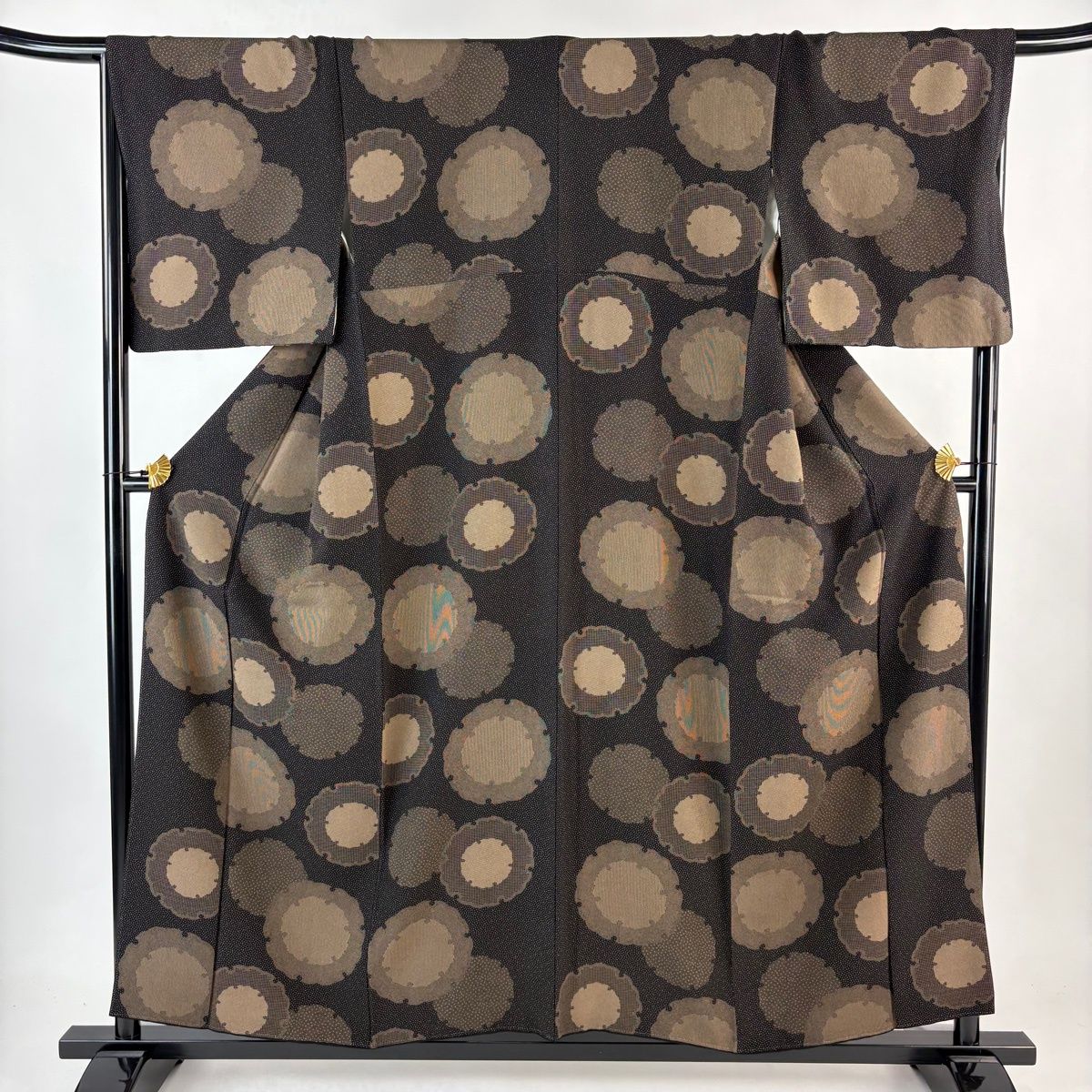 江戸小紋 身丈157 cm 裄丈67 M 袷 雪輪 万筋 黒 正絹