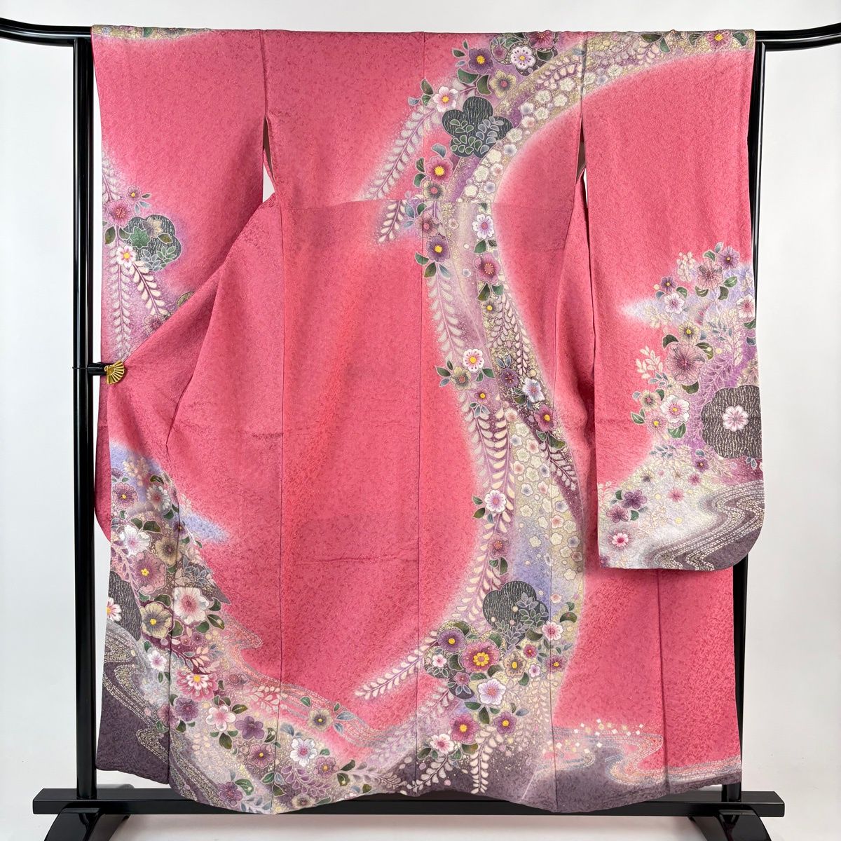 振袖 身丈157.5 cm 裄丈64 M 袷 辻が花柄 流水 金通し 金彩 ピンク 正絹