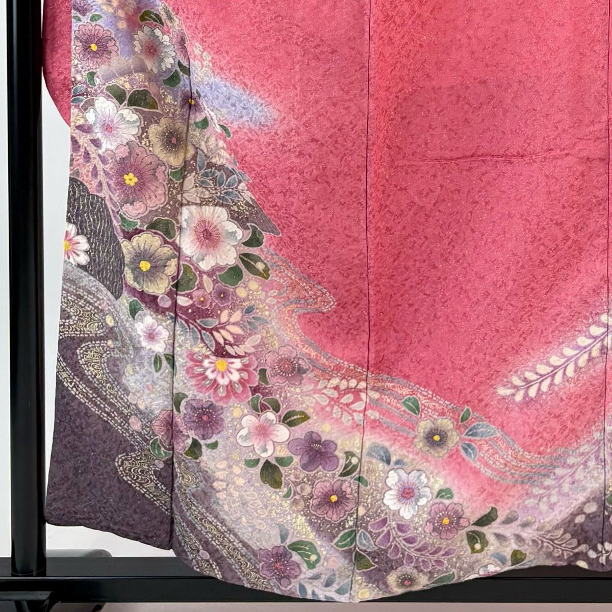 振袖 身丈157.5 cm 裄丈64 M 袷 辻が花柄 流水 金通し 金彩 ピンク 正絹
