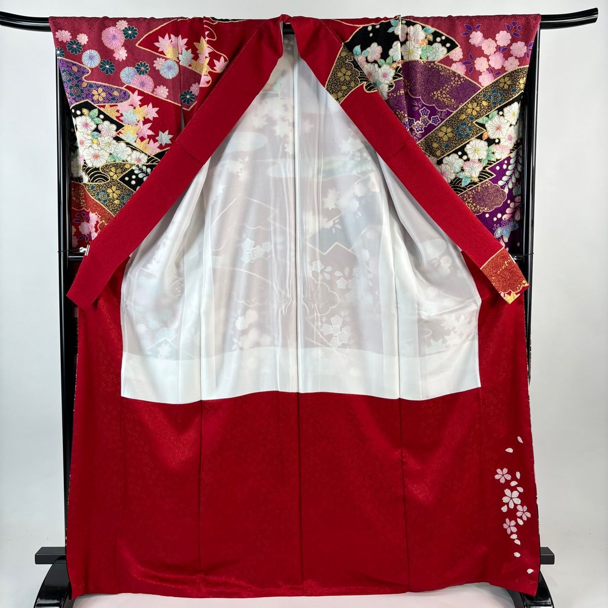  振袖 身丈170 cm 裄丈70 L 袷 翠山工房 落款 辻が花 霞 金通し 金彩 赤 正絹 振袖 着物