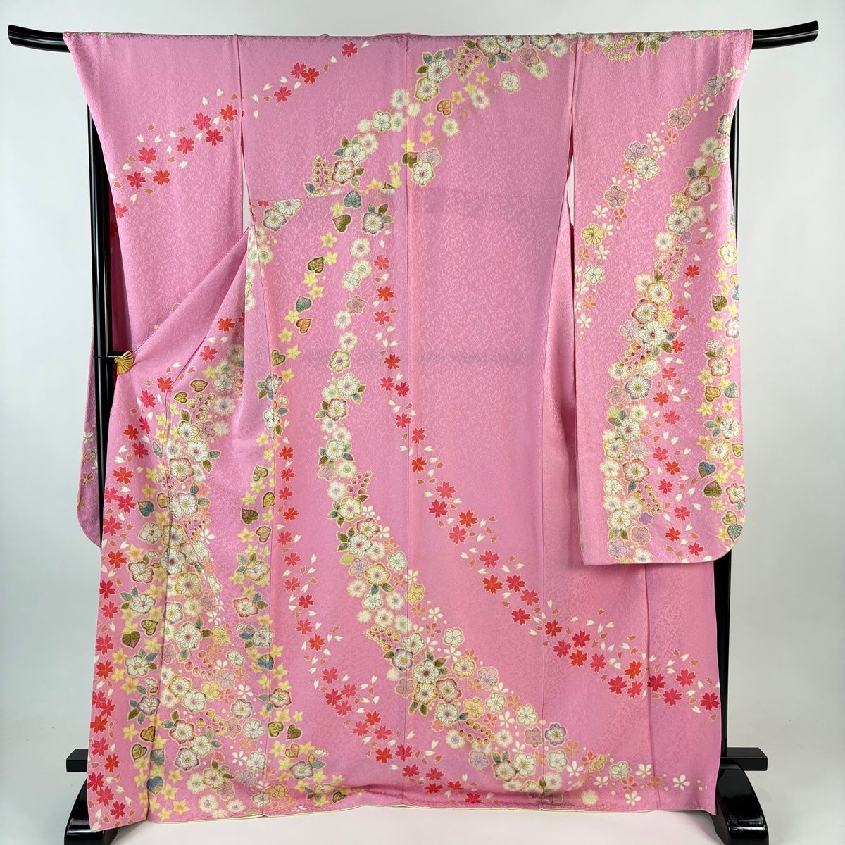 振袖 身丈173.5 cm 裄丈70.5 L 袷 徳永憲峯 落款 辻が花 紅葉 銀通し ピンク 正絹