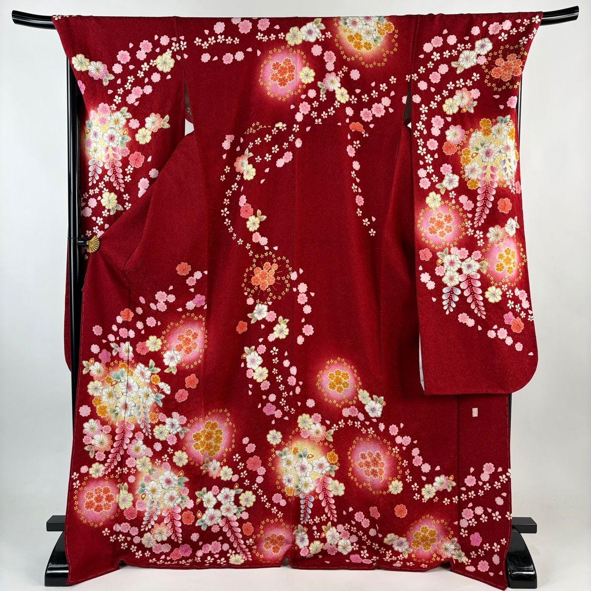 振袖 身丈178 cm 裄丈70 L 袷 落款 辻が花 藤 銀通し 金彩 赤 正絹