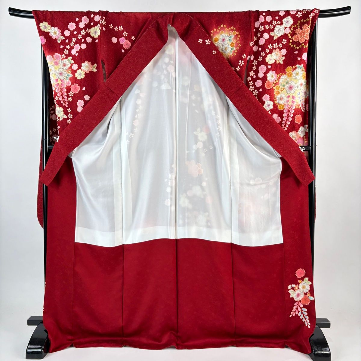  振袖 身丈178 cm 裄丈70 L 袷 落款 辻が花 藤 銀通し 金彩 赤 正絹 振袖 着物