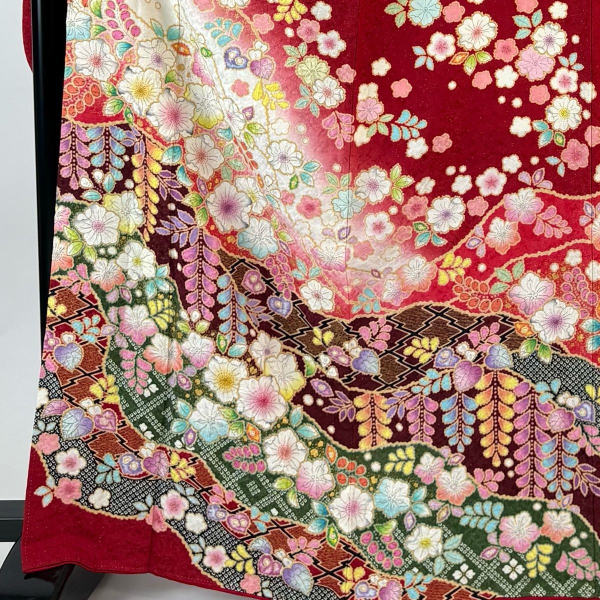 振袖 身丈167 cm 裄丈68 L 袷 翠山工房 落款 辻が花 霞 銀通し 金彩 赤 正絹