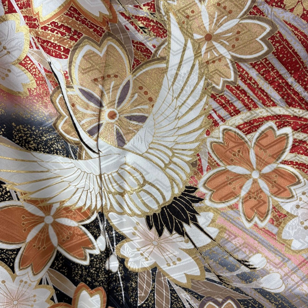 振袖 身丈161cm 裄丈68cm L 袷 袋帯フルセット 鶴 桜 金彩 染め分け 赤